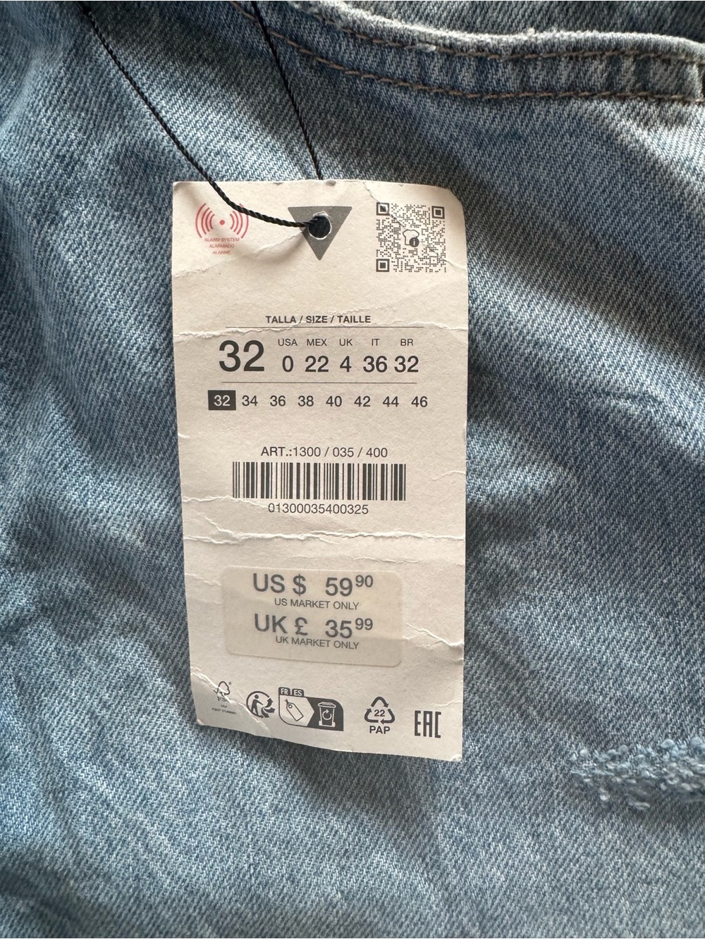 Zara blue high rise straight leg distressed button fly jeans women’s size 0 NWT - Picture 5 of 6